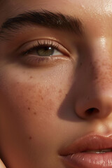 Naklejka premium Detailed Close-Up of a Young Woman in Her 20s with Glowing, Healthy Skin, Without Makeup