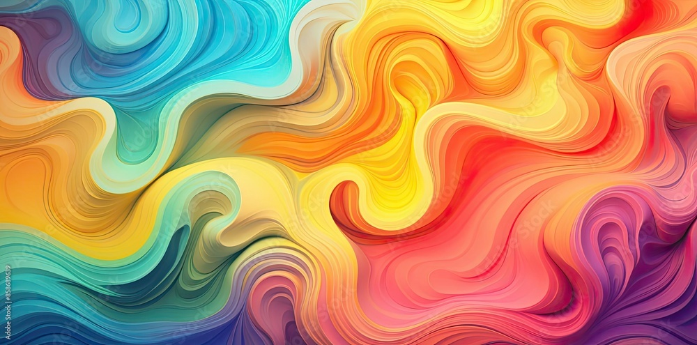 Poster groovy background with a lot of colorful shapes and lines
