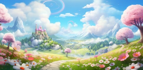 Fototapeta premium happy background with a castle in the sky