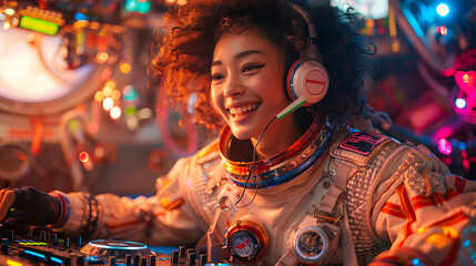 Obraz premium person with headphones on a party