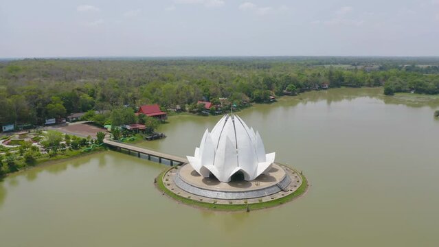 Wat Santiwanaram, Udon Thani, lotus temple pagoda is a buddhist temple in Udon Thani, an urban city town, Thailand. Thai architecture landscape background. Tourist attraction landmark.