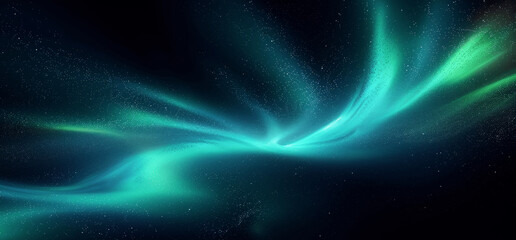 Obraz premium Abstract Green Blue Northern Lights Background with Waves on Black Backdrop, Minimal Vibrant Design for Banner or Presentation