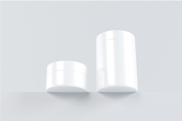 3D Rendering Blank Packaging White Mockup of different cosmetic bottles and container isolated on white background.
