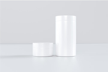 3D Rendering Blank Packaging White Mockup of different cosmetic bottles and container isolated on white background.
