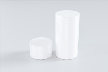 3D Rendering Blank Packaging White Mockup of different cosmetic bottles and container isolated on white background.
