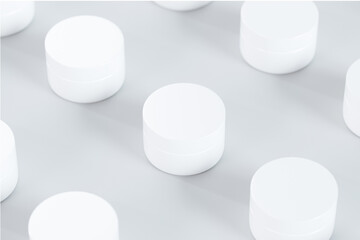 3D Rendering Mockup of Isolated White Cosmetic Bottles and Containers on a White Background