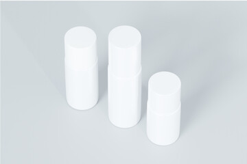 3D Rendering Mockup of Isolated White Cosmetic Bottles and Containers on a White Background