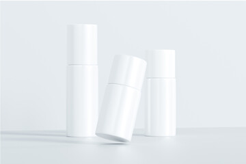 3D Rendering Mockup of Isolated White Cosmetic Bottles and Containers on a White Background