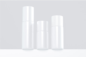 3D Rendering Mockup of Isolated White Cosmetic Bottles and Containers on a White Background