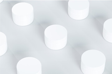 3D Rendering Blank Packaging White Mockup of different cosmetic bottles and container isolated on white background.
