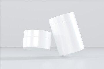 3D Rendering Blank Packaging White Mockup of different cosmetic bottles and container isolated on white background.
