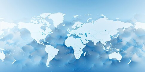 world background with white clouds and blue sky, featuring a map of the world