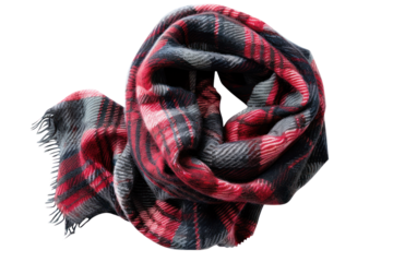 Warm and cozy plaid scarf in red and gray tones, perfect for adding style and comfort to your winter wardrobe.