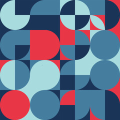 Abstract Bauhaus Geometric Pattern with Red, Blue, and Cyan Elements