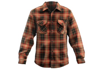 Classic red and black plaid flannel shirt with long sleeves, button-up front, and chest pockets, perfect for casual or outdoor wear.