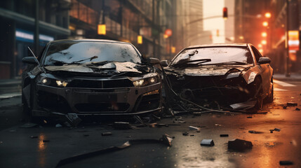 Hyper-Realistic Close-Up of Crashed Cars at Intersection