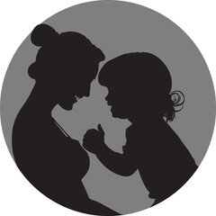 Mom And Kids  Silhouette Vector Art.