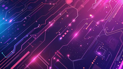 Fototapeta premium Abstract cyberpunk background with glowing pink and blue lines on a dark surface.
