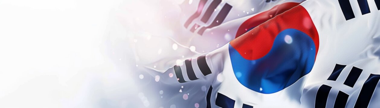Closeup of the South Korean flag with a blurred background.