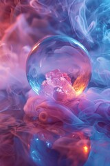 Fototapeta premium Ethereal Crystal Sphere Surrounded by Vibrant Hues and Smoke