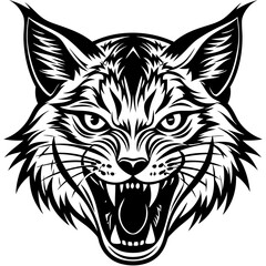 bobcat angry head top view, silhouette vector 