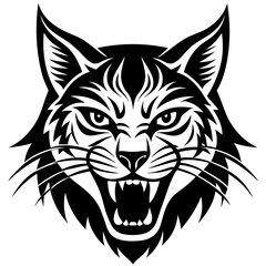 bobcat angry head top view, silhouette vector 