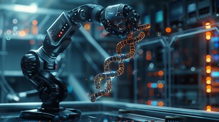 Robotic Arm Manipulates 3D DNA Structure in Futuristic Lab Setting
