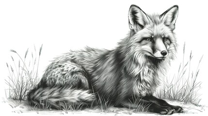Naklejka premium Ink Sketch Fox Collection: Retro Animal Illustrations