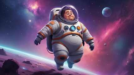 Fototapeta premium 3D fat guy wear space suite. Generate AI 