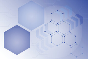 Futuristic science and technology background, abstract minimal design with dot and line, hexagon shape on blue gradient background.