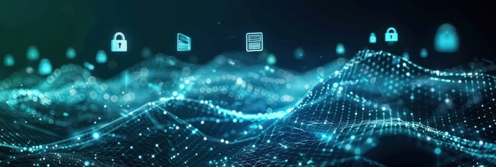 Abstract Digital Landscape with Security Icons