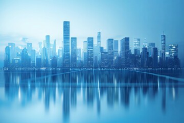 Obraz premium Modern city skyline with skyscrappers and reflection created with Generative AI
