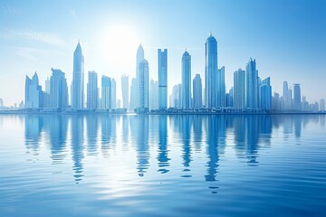 Obraz premium Modern city skyline with skyscrappers and reflection created with Generative AI