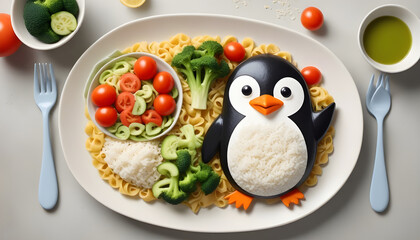 Fototapeta premium Food vegetables for kids children of animal penguin concept creative 8