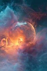 Glowing Orb in Ethereal Smoke, a Mystical Light and Color Composition
