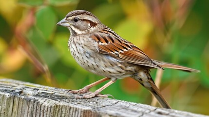 Identification of a Song Sparrow on wooden rail in Victoria BC