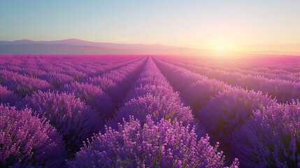 Obraz premium Sunset Over Lavender Fields: A Serene Purple Horizon