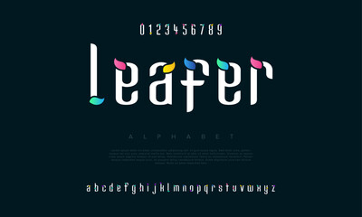 Leafer creative geometric modern urban alphabet font. Digital abstract futuristic, fashion, sport, minimal technology typography. Simple numeric vector illustration