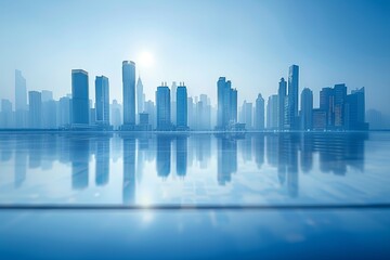 Fototapeta premium Modern city skyline with skyscrappers and reflection created with Generative AI