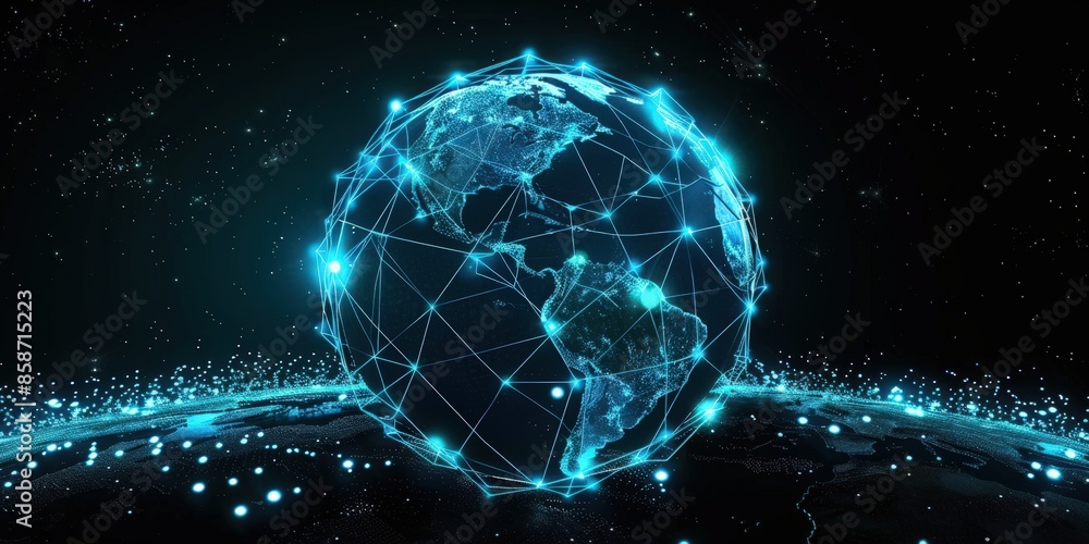 Poster digital globe with interconnected lines and nodes