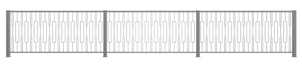 The image shows a curved metal fence with a wave-like design on a white background. The fence appears to be made of stainless steel.