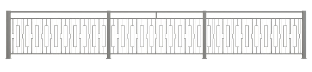 3D illustration features a modern balustrade in polished stainless steel, merging geometric design with a curved handrail for a captivating fusion of form and function (transparent background).