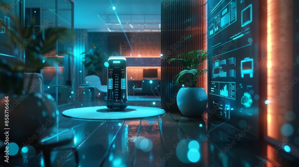 Poster a personal assistant robot navigates through the rooms of a smart home receiving and responding to c