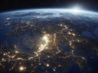 Planet Earth at Night: A Space View of Glowing Cities and Light Clouds