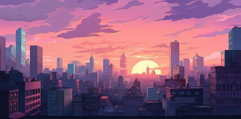 Fototapeta premium cartoon cityscape background featuring tall and colorful buildings against a blue sky