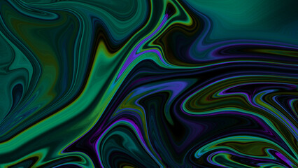 4K abstract dark, holographic, iridescent neon background with a fluid, glassy, curving wave in motion. For banners, backdrops, wallpapers, and covers, use a gradient design element.
