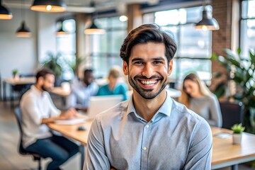 Obraz premium Smiling Businessman Standing With Arms Crossed In A Modern Office.
