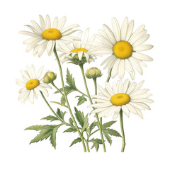Fototapeta premium A cluster of delicate white daisies with yellow centers, a symbol of purity and innocence.