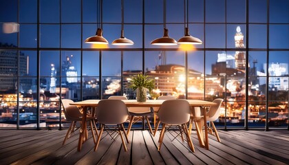 dining room night atmosphere interior design with light on industrial concept. industri. dining restourant idea. dining hotel design. romantic dining decoration.