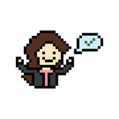 Obraz premium Cute pixel cartoon 8bit character business woman businesswoman smart work life office game for decoration business 8 bit female career smart character game vector.